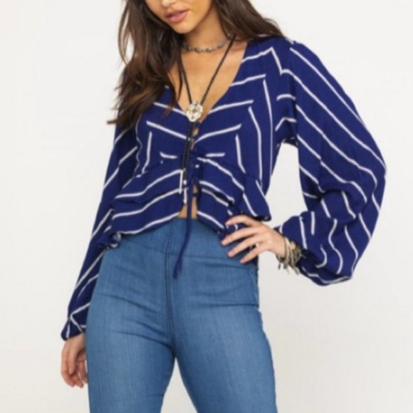 Free People Tops - Free People Samifran Navy Blue Rayon Blouse XS NWT